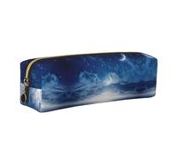 EWQrtyy Estuche escolar de cuero con estampado de estrella y luna que cae para lápices, bolsa con cremallera, soporte para accesorios, bolsa de papelería, regalo de vuelta a la escuela, Gold, Talla