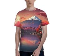 EWQrtyy Japan Mount Fuji Landscape 2 - Camiseta de manga corta con estampado completo para hombre, ajuste moderno, casual, tela elástica suave, cuello redondo, Negro, L