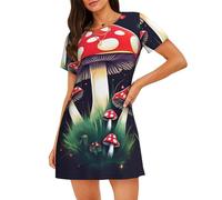 EWQrtyy Magic Mushrooms - Camisa de dormir corta de poliéster para mujer, manga corta, para verano, ropa de dormir para descansar, Negro, L