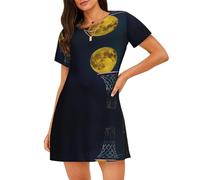 EWQrtyy Moon And Basketball - Camisa de dormir corta de poliéster para mujer, manga corta, para verano, ropa de dormir para descansar, Negro, L