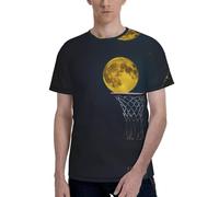 EWQrtyy Moon and Basketball - Camiseta de manga corta con estampado completo para hombre, ajuste moderno, casual, tela elástica suave, cuello redondo, Negro, 3XL