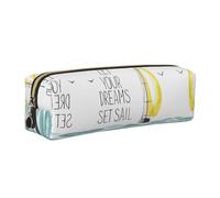 EWQrtyy Quotes Let Your Dreams Set Sail - Estuche escolar de cuero para lápices, bolsa con cremallera, soporte para accesorios, bolsa de papelería, regalo de vuelta a la escuela, Gold, Talla única