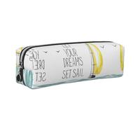 EWQrtyy Quotes Let Your Dreams Set Sail - Estuche escolar de cuero para lápices, bolsa con cremallera, soporte para accesorios, bolsa de papelería, regalo de vuelta a la escuela, Silver, Talla única