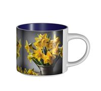 EWQrtyy Ramo de narcisos con impresión de tazas de cerámica de gran capacidad, tazas prácticas para cafeterías y oficinas, mango cómodo, base estable