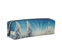 EWQrtyy Snow Wonderland - Estuche de piel con estampado de árbol de pino, bolsa con cremallera, soporte para accesorios, bolsa de papelería, regalo de vuelta a la escuela, Silver, Talla única, Neceser