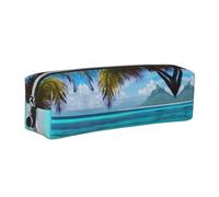 EWQrtyy Tahiti Beach Printing - Estuche de cuero para lápices, bolsa con cremallera, soporte para accesorios, bolsa de papelería, regalo de vuelta a la escuela, Silver, Talla única, Neceser de
