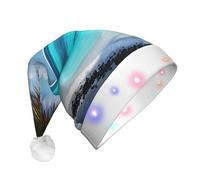 EWQrtyy Tahiti Beach - Sombrero de Papá Noel iluminado para adultos con pompones, sombrero de Navidad de felpa suave con luces coloridas