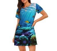 EWQrtyy Tranquil Underwater Scenery - Camisa de dormir corta de poliéster para mujer, camisa de dormir de manga corta para verano, ropa de dormir para descansar, Negro, L
