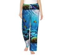 EWQrtyy Tranquil Underwater Scenery - Pantalones de pijama de franela suave para mujer, pantalones de dormir estampados con cordón para mamá, novia, hija, Negro, L