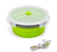 Ewrap - Cuenco redondo plegable de 1200 ml, recipiente portátil de silicona para almacenamiento de alimentos, cuenco de silicona plegable con tapa y cuchara 2 en 1, apto para microondas, verde