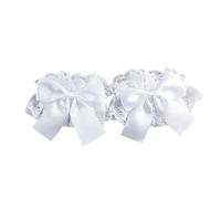 EWUHYFP 2pair Cuffs Sweet Satin Bow Ruffles Floral Lace Tulle Wristband Maid Cosplay Hand Sleeve(Color 1)