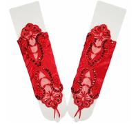 EWUHYFP 2pair Fashion Sexy Women Female Short Half Finger Satin Seam Pearl Gloves Lady Retro Lace Driving Fingerless(Red)