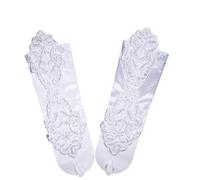 EWUHYFP 2pair Fashion Sexy Women Female Short Half Finger Satin Seam Pearl Gloves Lady Retro Lace Driving Fingerless(White)