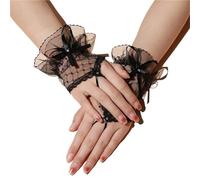 EWUHYFP 2pair Lace Short Gloves for Women Bridal Wedding Dress Accessories Banquet Thin Mittens Mesh(Black 3)