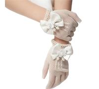 EWUHYFP 2pair Mesh Bow White Gloves Cute Simple Wedding Communion Party Thin Short Elegant Mittens(Beige)