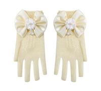EWUHYFP 2pair Mesh Bow White Gloves Cute Simple Wedding Communion Party Thin Short Elegant Mittens(Color1)