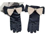 EWUHYFP 2pair Original Bow Satin Gloves Women Stage Banquet Elegant Vintage Black Short Mittens Bridal Wedding Dress Accessories(Black 05)