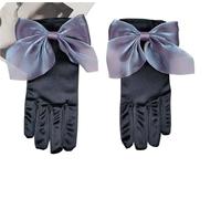 EWUHYFP 2pair Original Bow Satin Gloves Women Stage Banquet Elegant Vintage Black Short Mittens Bridal Wedding Dress Accessories(Black 03)