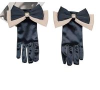 EWUHYFP 2pair Original Bow Satin Gloves Women Stage Banquet Elegant Vintage Black Short Mittens Bridal Wedding Dress Accessories(Black 04)