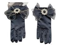 EWUHYFP 2pair Original Bow Satin Gloves Women Stage Banquet Elegant Vintage Black Short Mittens Bridal Wedding Dress Accessories(Black 02)