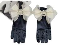 EWUHYFP 2pair Original Bow Satin Gloves Women Stage Banquet Elegant Vintage Black Short Mittens Bridal Wedding Dress Accessories(Black 01)