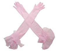 EWUHYFP 2pair Sexy Lace Pearl Black Silk Perspective Thin Wedding Dress Long Gloves Women Sunscreen Sleeves Summer Outdoor Sun Driving Mittens(Pink Pearl)