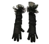 EWUHYFP 2pair Sexy Lace Pearl Black Silk Perspective Thin Wedding Dress Long Gloves Women Sunscreen Sleeves Summer Outdoor Sun Driving Mittens(Black)