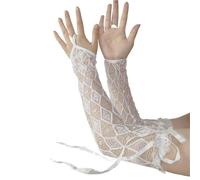 EWUHYFP 2pair Sexy Summer Female Hook Finger Sunscreen Long Lace Sleeve Mitten Women Driving Diamond Mesh Black Silk Sex Glove(White)