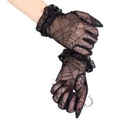 EWUHYFP 2pair Women Dark Mourning Black Spider Web Long Half Finger Glove Female Lace Sport Cycling Sunscreen Sleeve Mitten(Green)