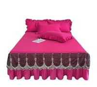 EWUHYFP 3 Pcs Lace Knit Bed Skirt Solid Color Queen King Bedspread On The Ruffle Home with Pillowcases(Rose Red,3 pcs 200x220cm)