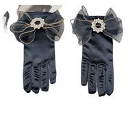 EWUHYFP 3pair Camellia Vintage Black Short Satin Gloves Stage Banquet Bridal Accessories Modeling Photographic(Black C)