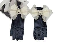 EWUHYFP 3pair Camellia Vintage Black Short Satin Gloves Stage Banquet Bridal Accessories Modeling Photographic(Black B)