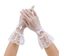 EWUHYFP 3pair Mesh Fishnet Gloves Lace Stretchy Stage Performance Breathable Bow Design Bride Ladies(White-Style 1)