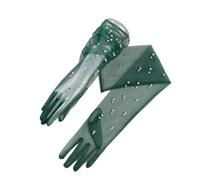 EWUHYFP 3pair Women Sexy Lace Pearl Gloves White Mesh Tulle Full Finger Elbow Long Lady Vintage Wedding Bride Dress Mittens(Dark Green)