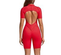 EWUHYFP Body de Pilates for mujer, mono entrenamiento manga corta con espalda descubierta y cremallera, pantalones cortos inferiores, sujetador incorporado, ceñido al cuerpo, Sexy una pieza(Red,L)