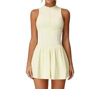 EWUHYFP Body for Pilates for mujer, conjunto de mono Yoga, vestido Sexy antideslumbrante una pieza for baile, Ballet, deportes, gimnasio, Push Up, correr y tenis(Creamy Yellow,S)