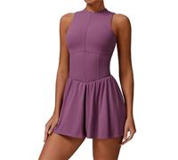 EWUHYFP Body for Pilates for mujer, conjunto de mono Yoga, vestido Sexy antideslumbrante una pieza for baile, Ballet, deportes, gimnasio, Push Up, correr y tenis(Prune Purple,S)