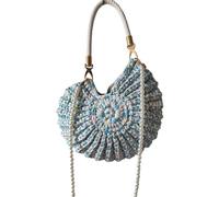 EWUHYFP Bolso de Mano Tejido Calado Bolso bandolera con cadena de perlas y concha caracol, bolso for mujer tejido a crochet, mano compacto elegante