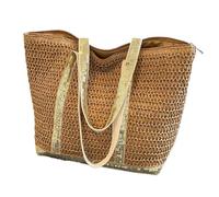 EWUHYFP Bolso de Mano Tejido Calado Bolso de mano paja for mujer, gran capacidad, con lentejuelas, sencillo, hombro, colores en contraste, minimalista, tejido