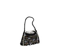EWUHYFP Bolso de Mano Tejido Calado Bolso tejido con entramado de cuentas, bolso calado mango madera, bolsos hombro informales gran capacidad(Black)