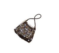 EWUHYFP Bolso de Mano Tejido Calado Bolso tejido con entramado de cuentas, bolso calado mango madera, bolsos hombro informales gran capacidad(Coffee)