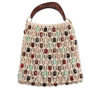 EWUHYFP Bolso de Mano Tejido Calado Bolso tejido con entramado de cuentas, bolso calado mango madera, bolsos hombro informales gran capacidad(Color2)