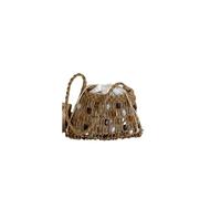 EWUHYFP Bolso de Mano Tejido Calado Bolso tejido con entramado de cuentas, bolso calado mango madera, bolsos hombro informales gran capacidad(Khaki)