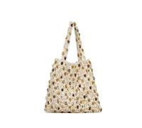 EWUHYFP Bolso de Mano Tejido Calado Bolso tejido con entramado de cuentas, bolso calado mango madera, bolsos hombro informales gran capacidad(Color1)