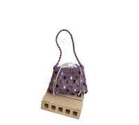 EWUHYFP Bolso de Mano Tejido Calado Bolso tejido con entramado de cuentas, bolso calado mango madera, bolsos hombro informales gran capacidad(Purple)