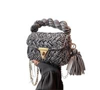 EWUHYFP Bolso de Mano Tejido Calado Elegante bolso bandolera de crochet con borlas for dama, hecho a mano, moderno hombro texturas trenzadas