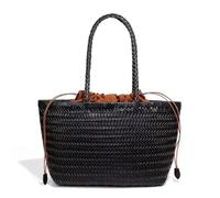 EWUHYFP Bolsos De Cuero Tejido Bolso de hombro vintage cuero tejido for mujer con bolsillo interior, bolso mano ratán Compras(Black B)