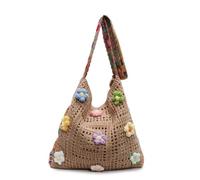 EWUHYFP Bolsos Tejidos Crochet Bolso de mano ganchillo con flores for mujer, bolso tejido a, elegante hombro(Brown)