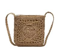EWUHYFP Bolsos Tejidos Crochet Bolso De Mano Paja Con Flores For Mujer, Gran Capacidad, Crochet Y Tejido Hueco(Brown)