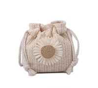 EWUHYFP Bolsos Tejidos Crochet Bolso de mano paja tejida ratán, bolso punto con flores for playa, bandolera for mujer(White)